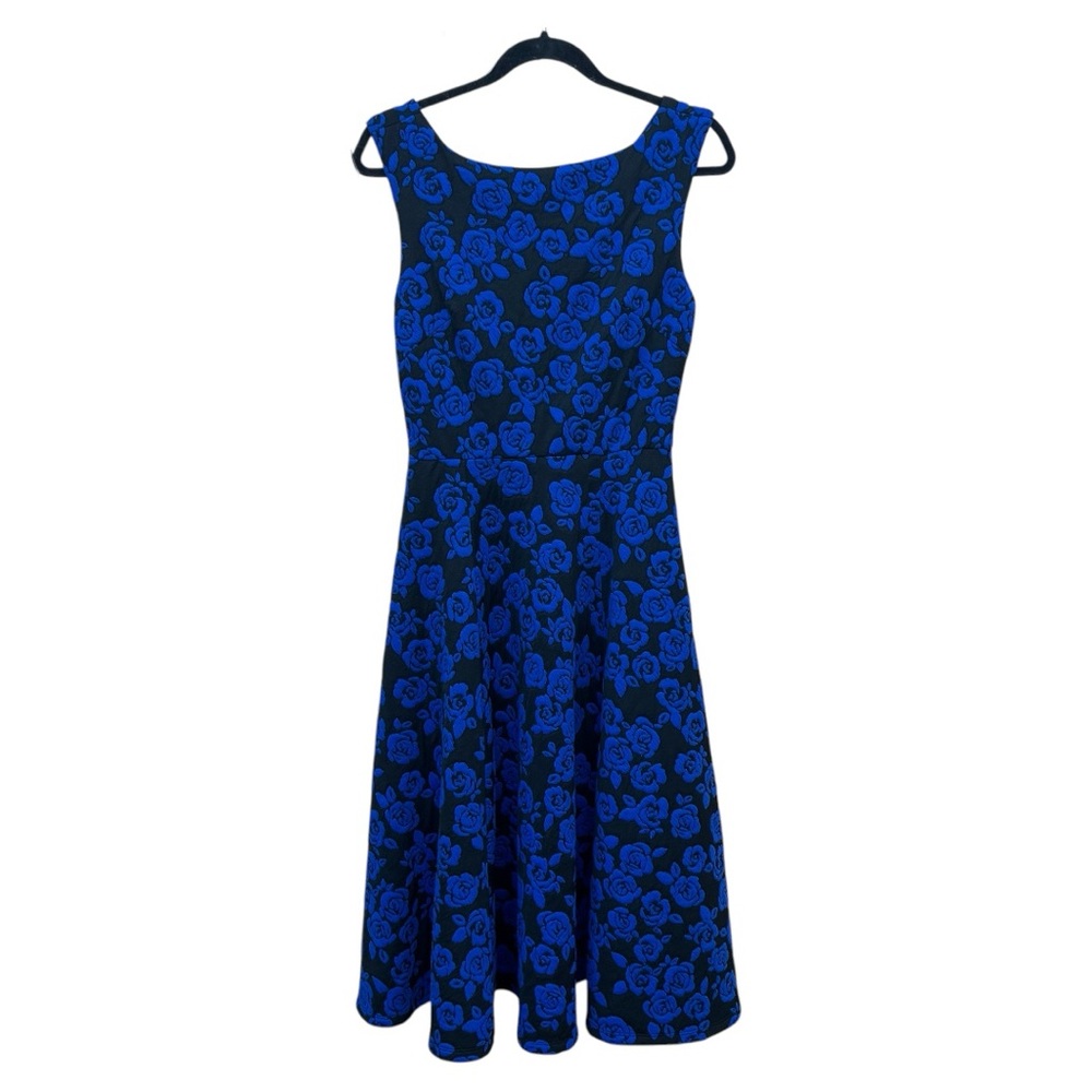 Betsey Johnson Black Blue Floral Rose Jacquard Dress Size 4 - Picture 2 of 4
